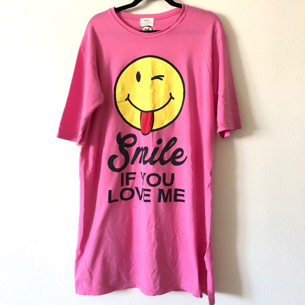 Smile pink long t shirts tee top dress homewear